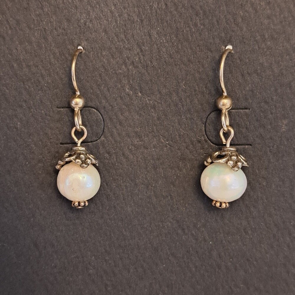 Handmade White Pearl Dangle Earrings Natural Gemstone